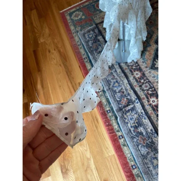 Lucky Brand White Floral Burnout Polka Dot Ruffle High Low Slip Dress 6ELZU808 L - Picture 9 of 14